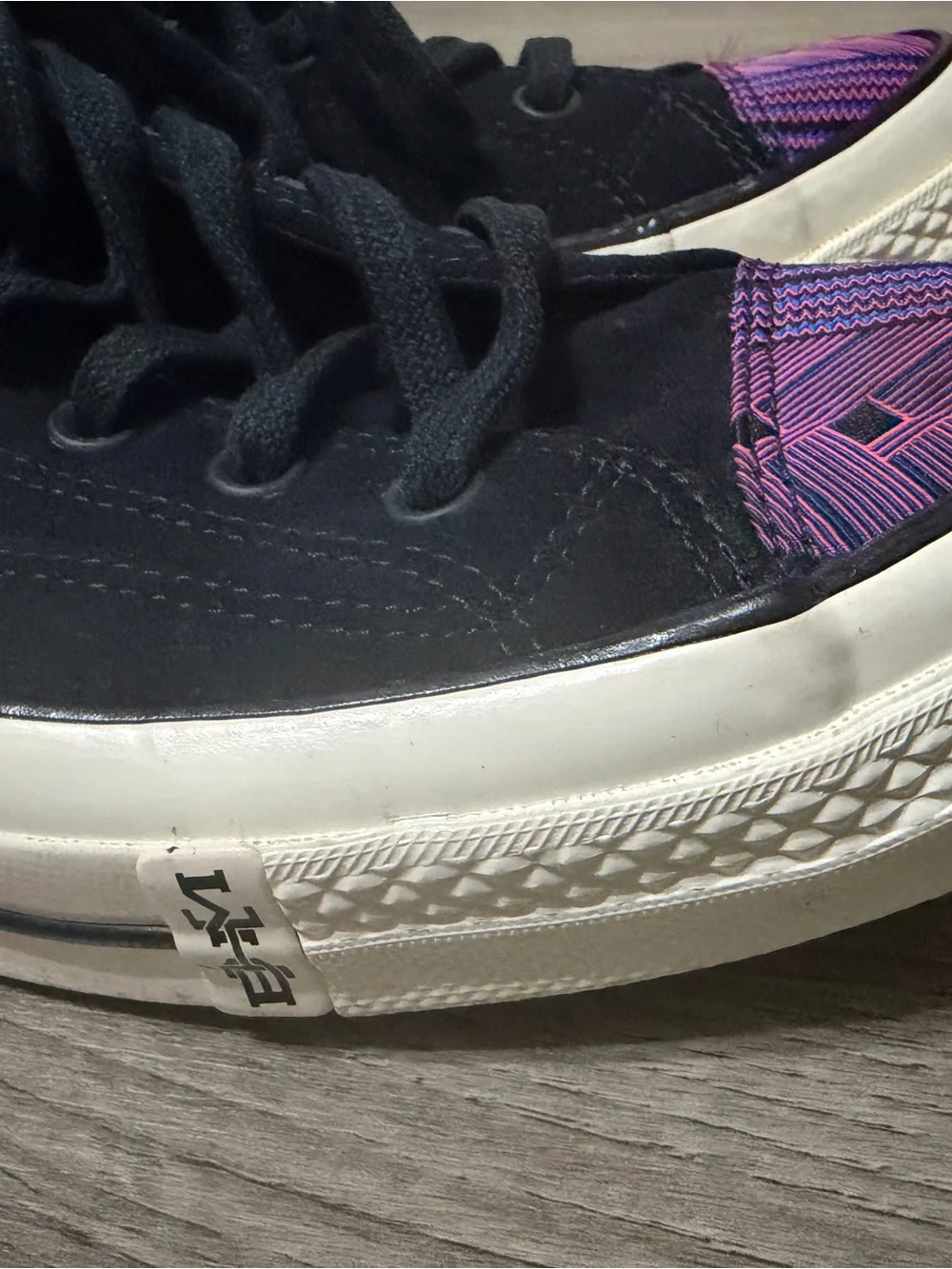 Converse Black High-Top Sneakers with Multicolor Patterned Toe
